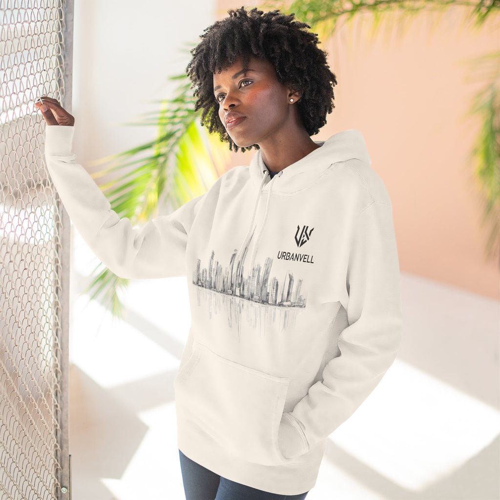 City Skyline Hoodie — URBANVELL Minimal Urban Sketch Fleece Pullover