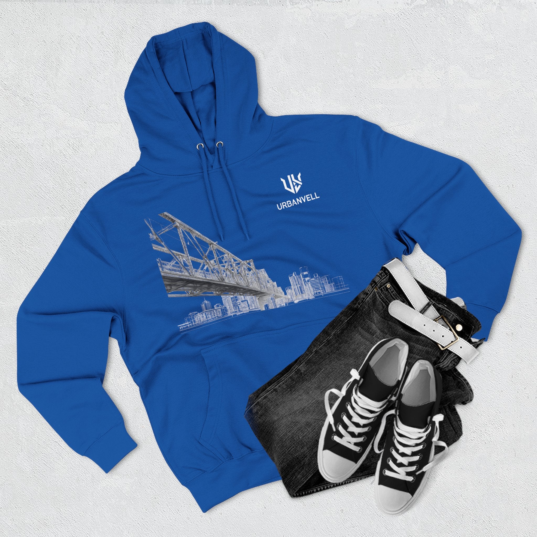 Railway Bridge Skyline Hoodie — URBANVELL Architectural Graphic Pullover