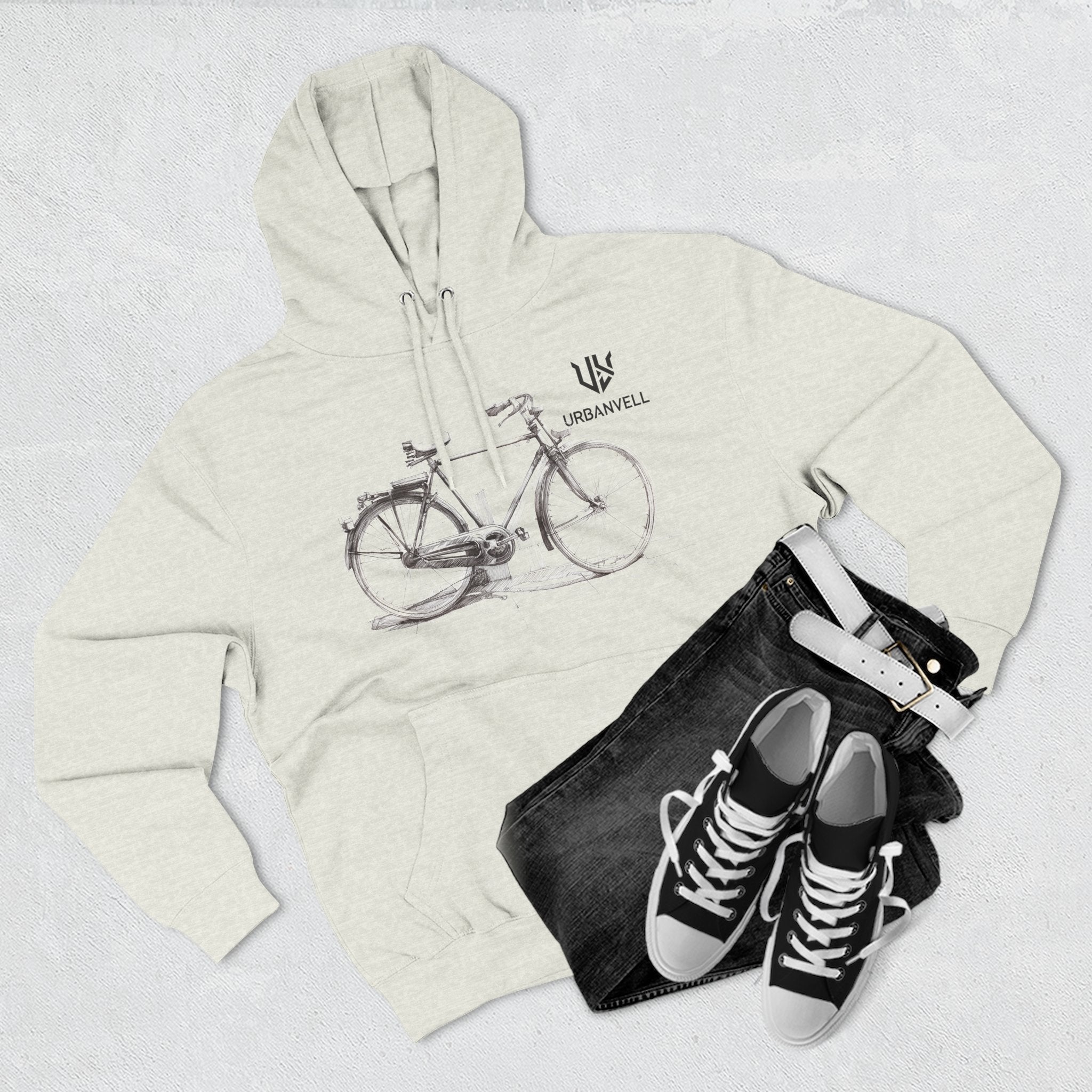 Bicycle Sketch Hoodie — URBANVELL Vintage Bike Illustration Fleece Pullover