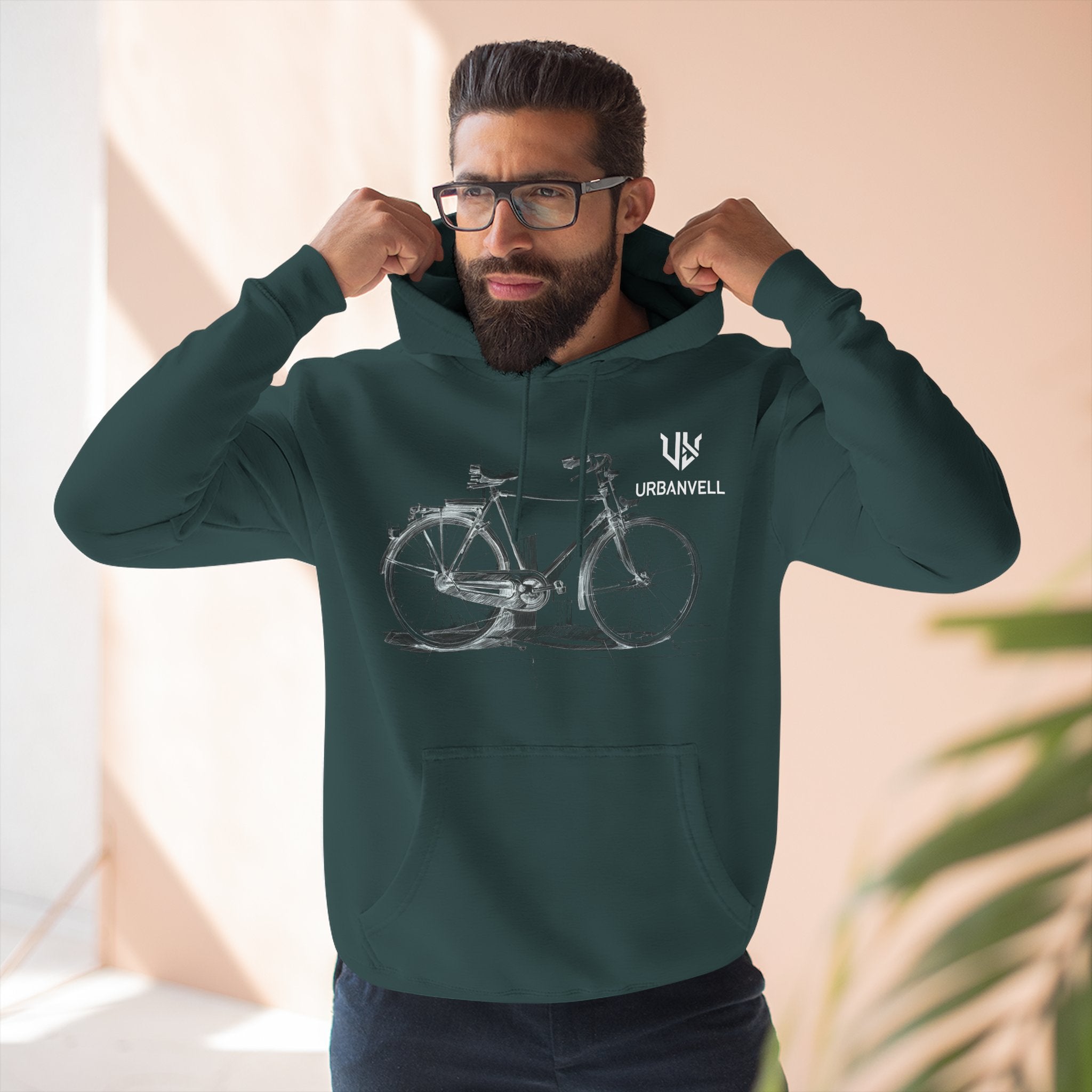 Bicycle Sketch Hoodie — URBANVELL Vintage Bike Illustration Fleece Pullover