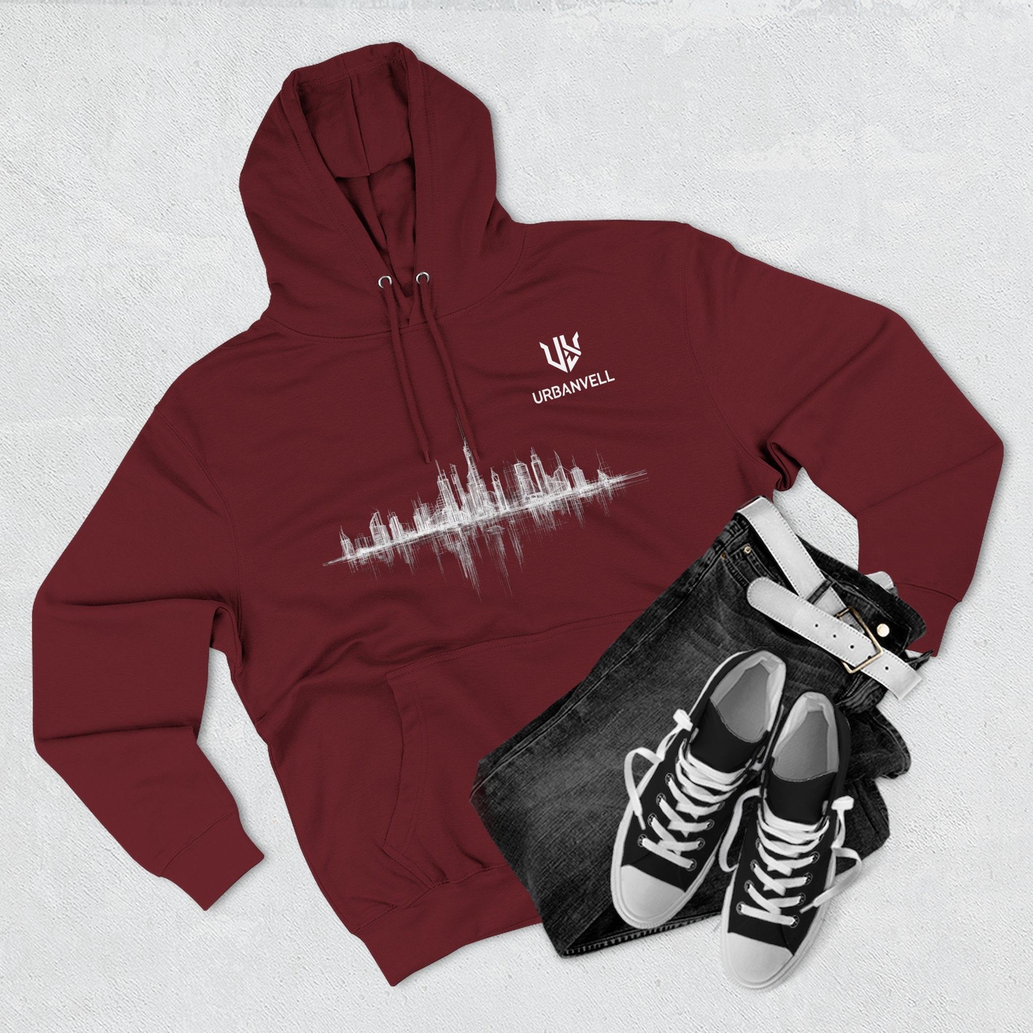 City Skyline Soundwave Hoodie — URBANVELL Minimal Urban Graphic Fleece Pullover