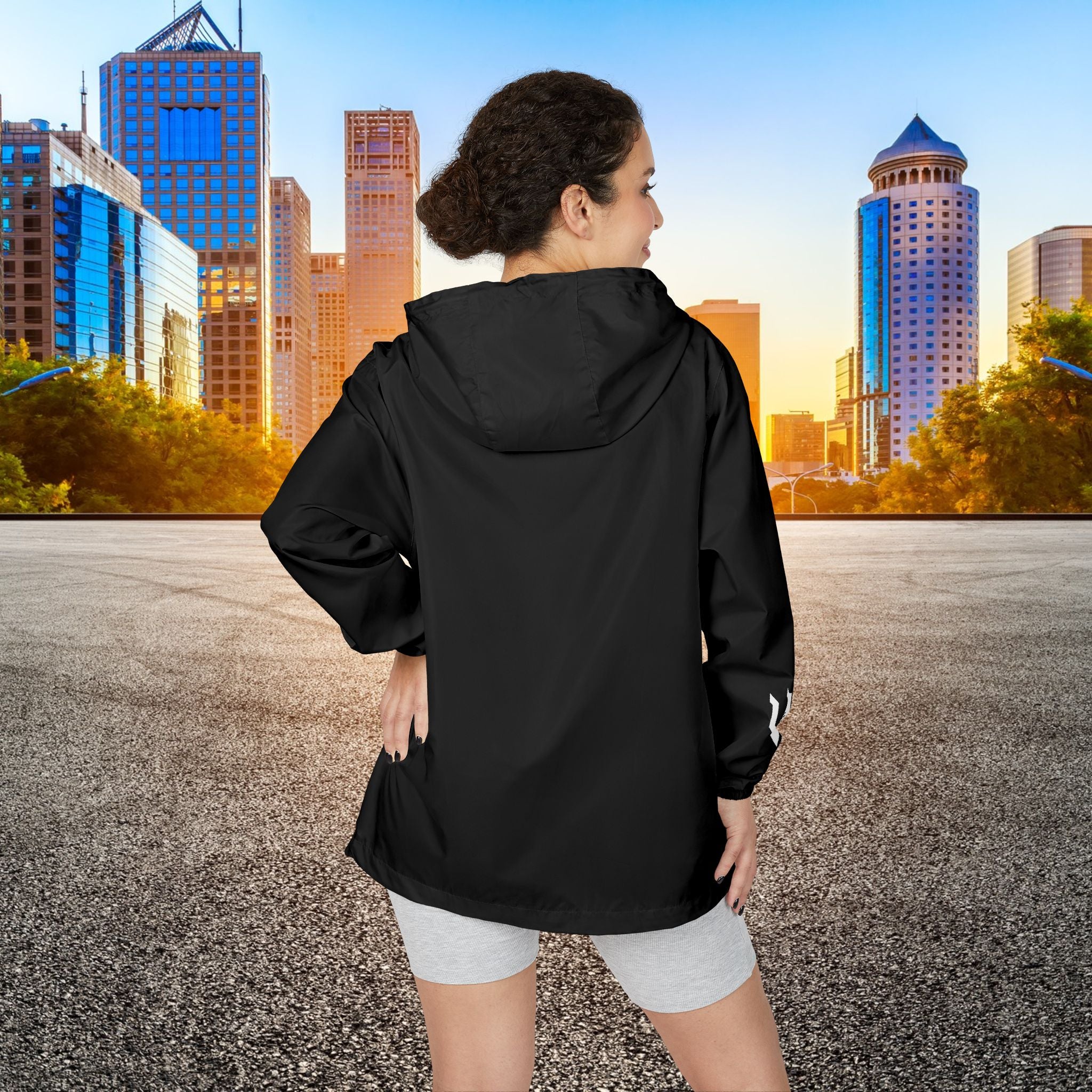 White Camo Windbreaker Jacket with URBANVELL Logo — Lightweight Full-Zip Hooded Jacket