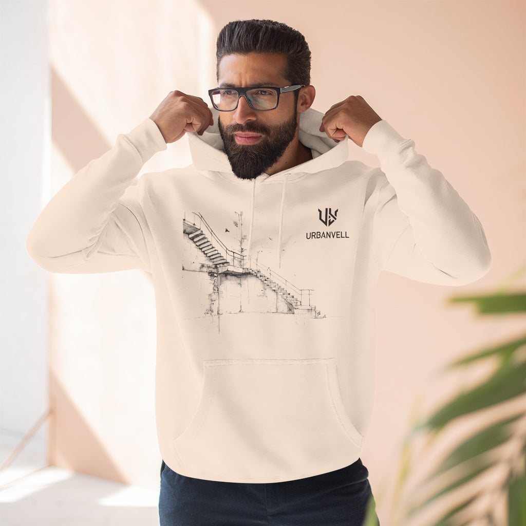 Industrial Staircase Sketch Hoodie — URBANVELL Minimal Architectural Pullover