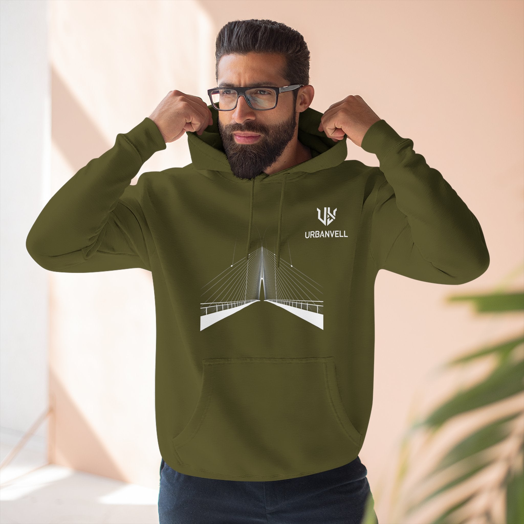 Minimalist Bridge Graphic Hoodie — URBANVELL Three-Panel Fleece Hoodie