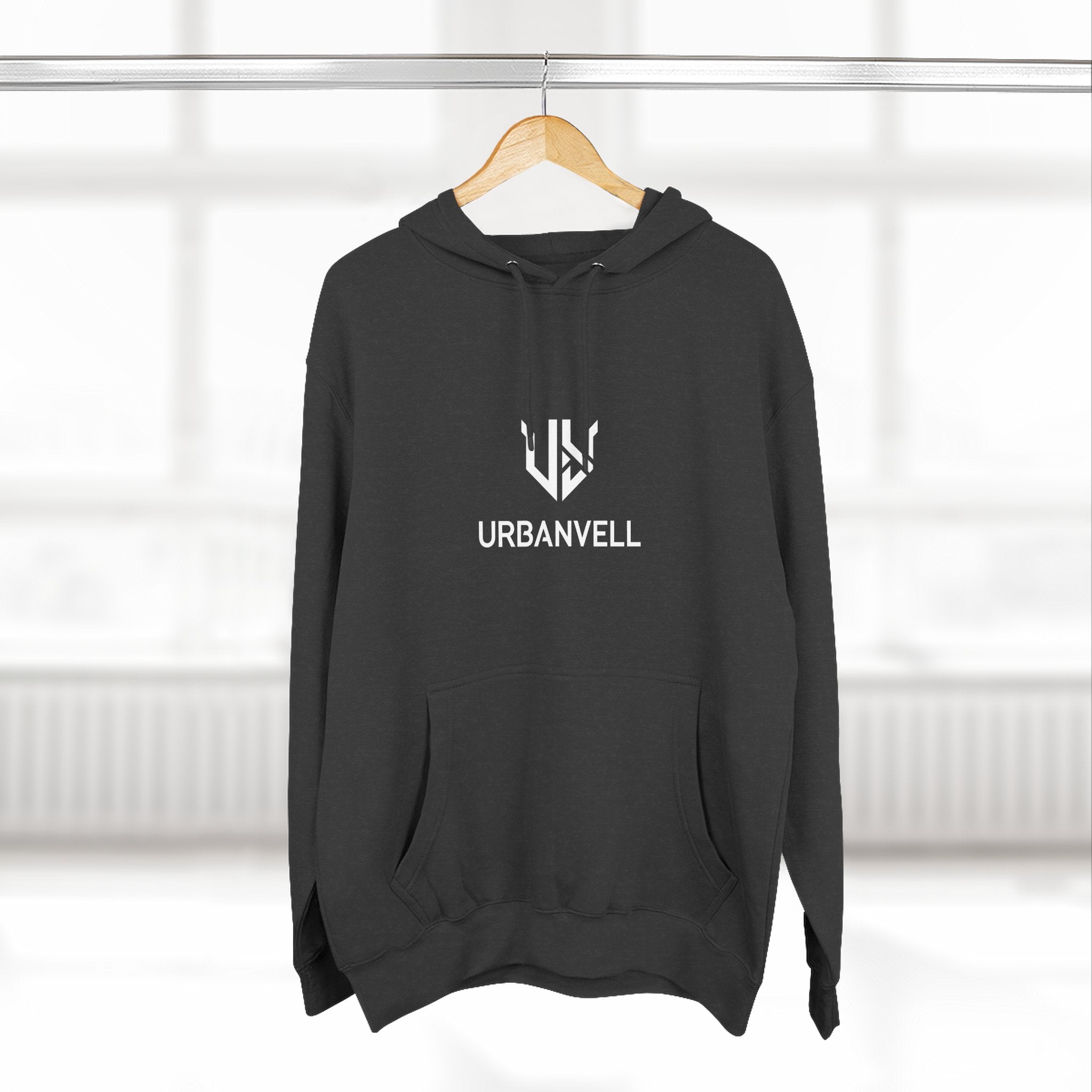 URBANVELL Centered Minimal Logo Hoodie — Classic Fleece Pullover