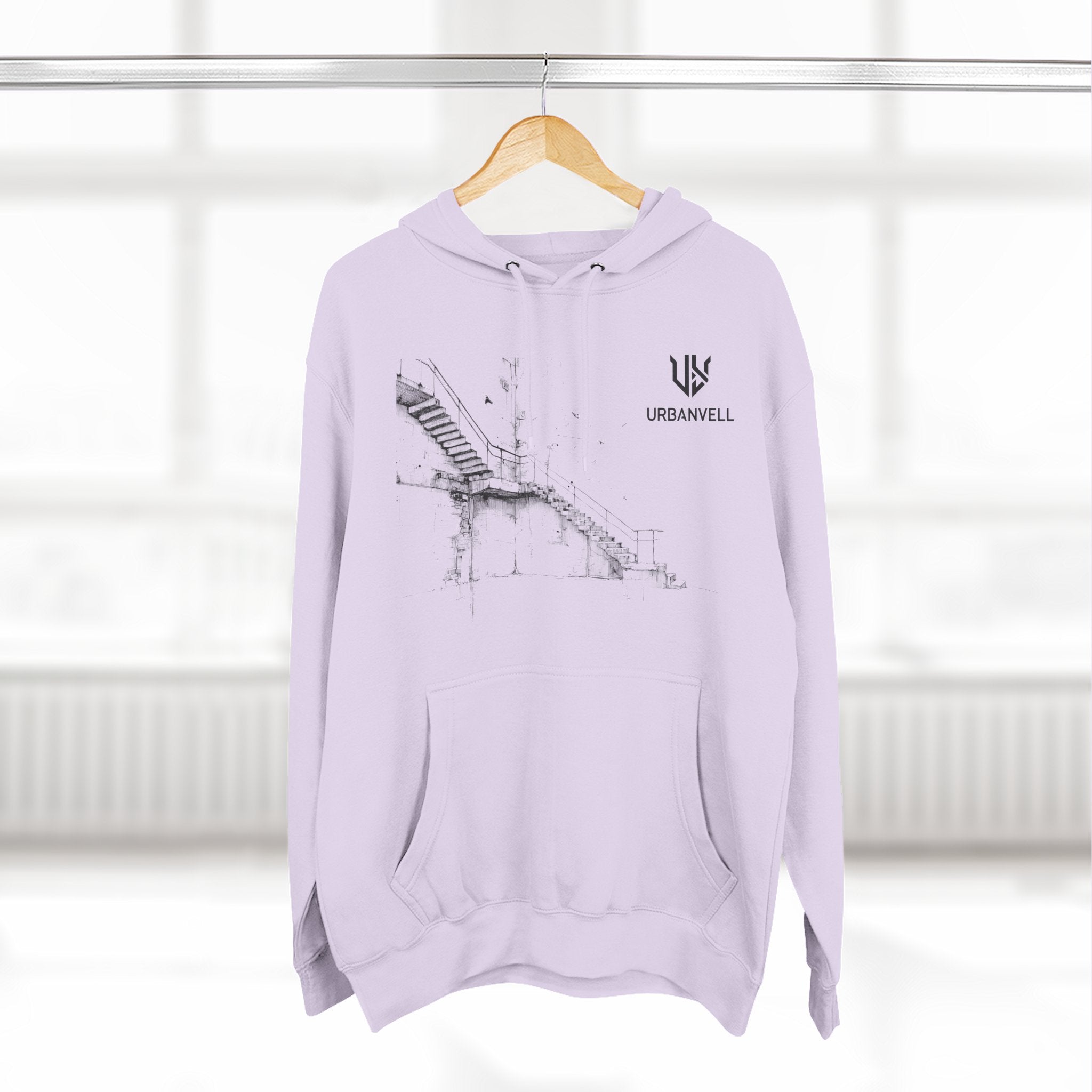 Industrial Staircase Sketch Hoodie — URBANVELL Minimal Architectural Pullover