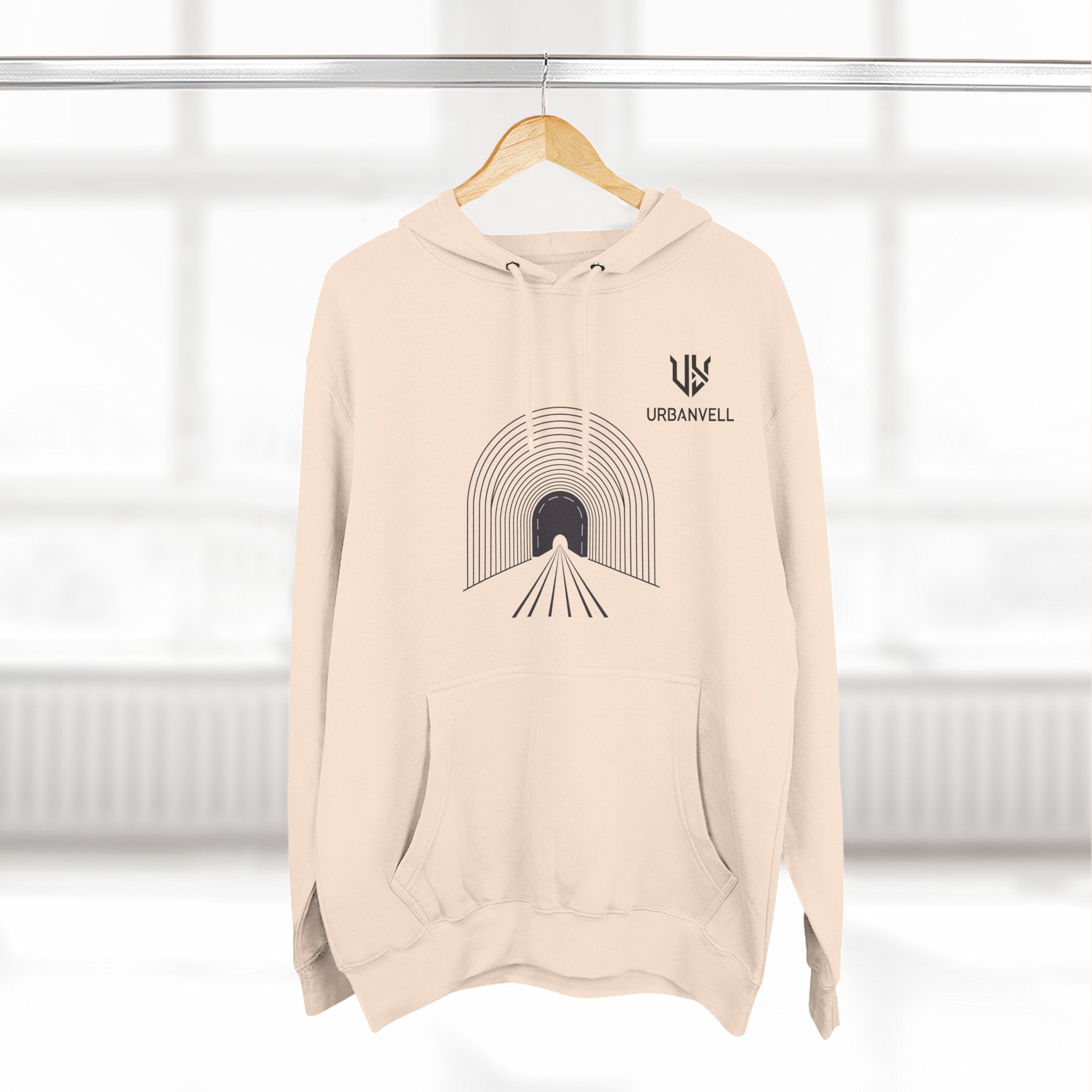 Minimalist Arch Tunnel Hoodie — URBANVELL Logo Fleece Pullover