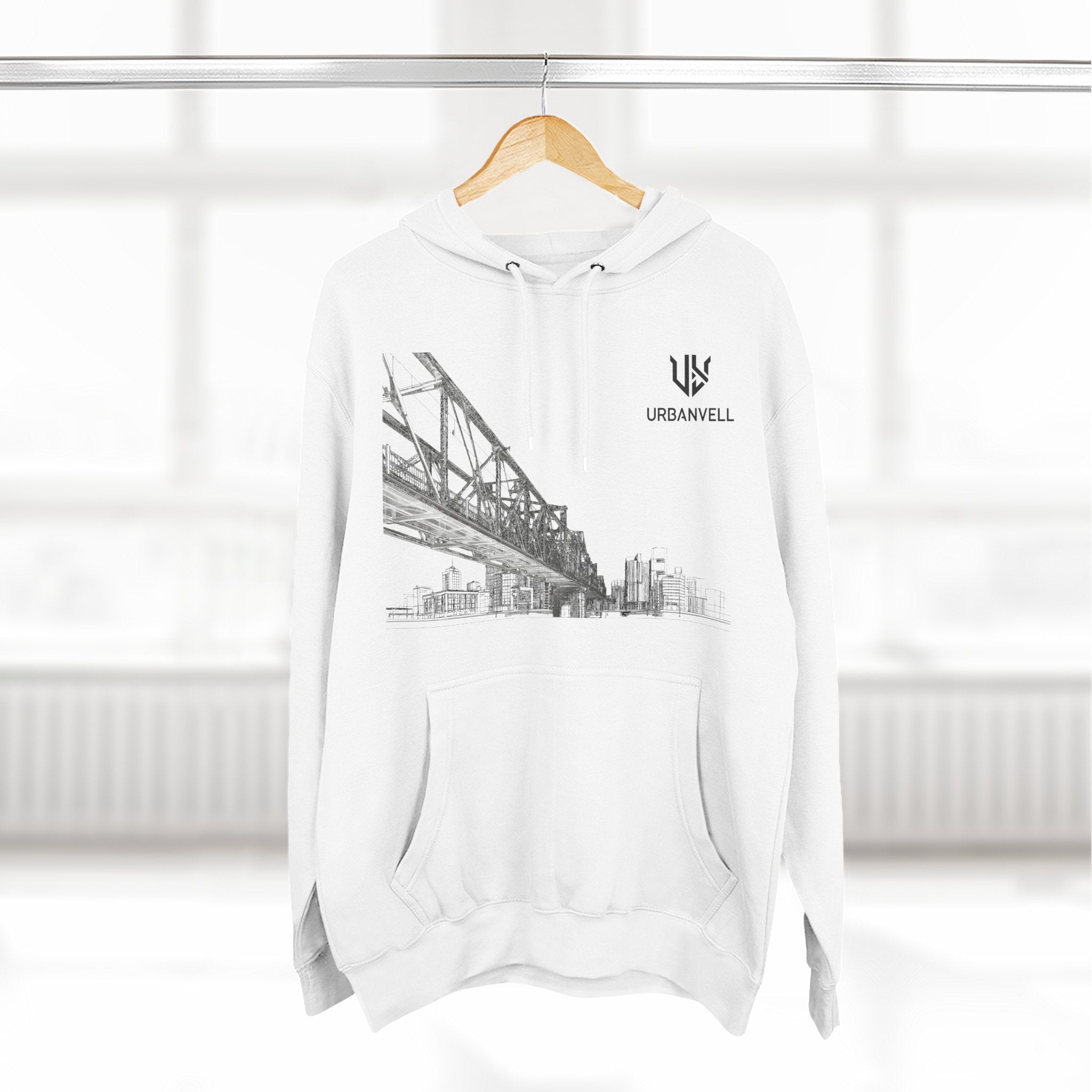 Railway Bridge Skyline Hoodie — URBANVELL Architectural Graphic Pullover