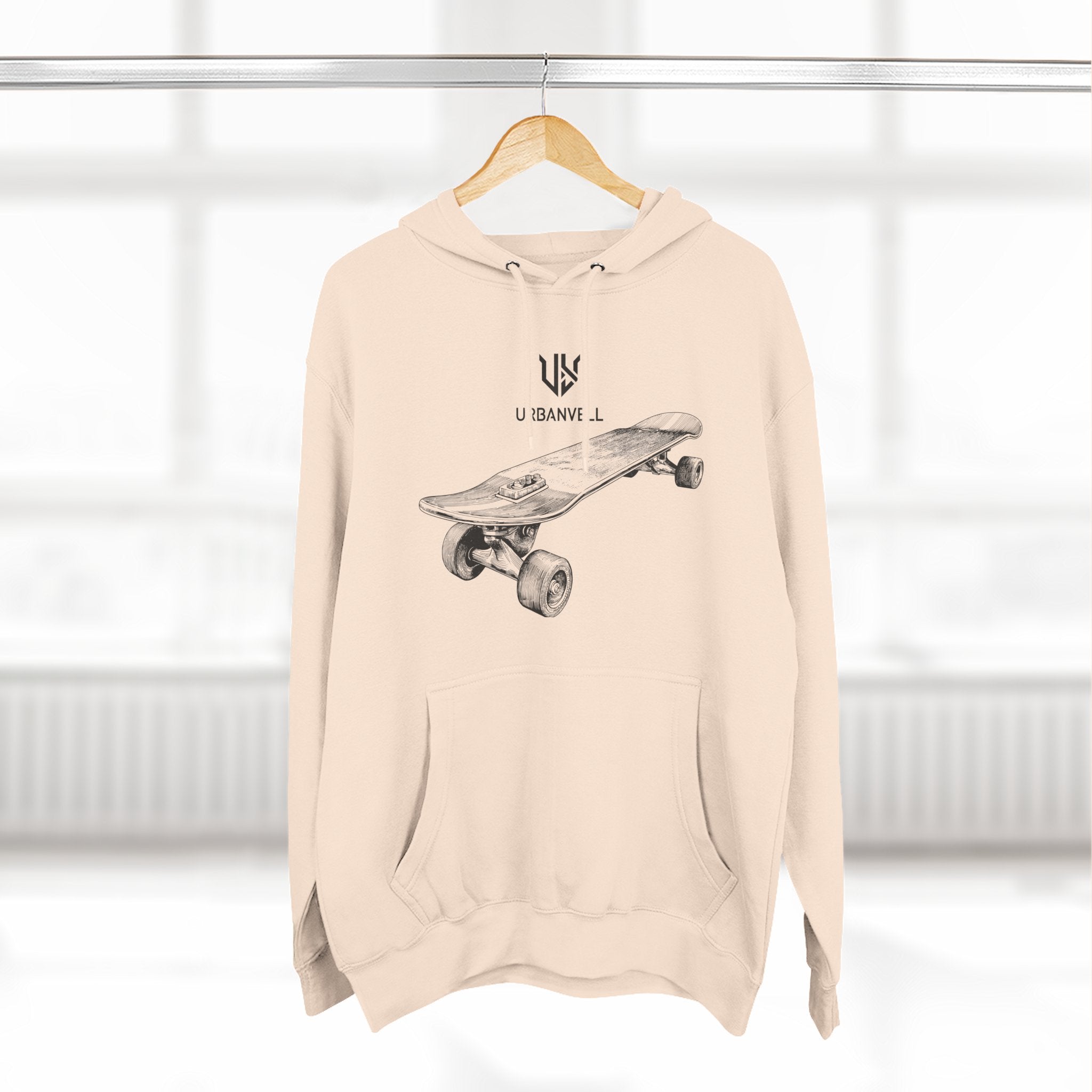 Skateboard Sketch Hoodie — URBANVELL Minimalist Hand-Drawn Skate Deck Pullover