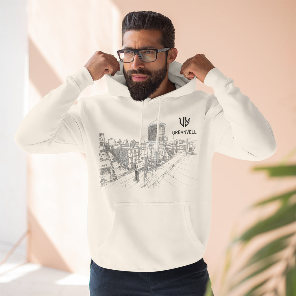 Water Tower Sketch Hoodie — URBANVELL Skyline Graphic Fleece Hoodie
