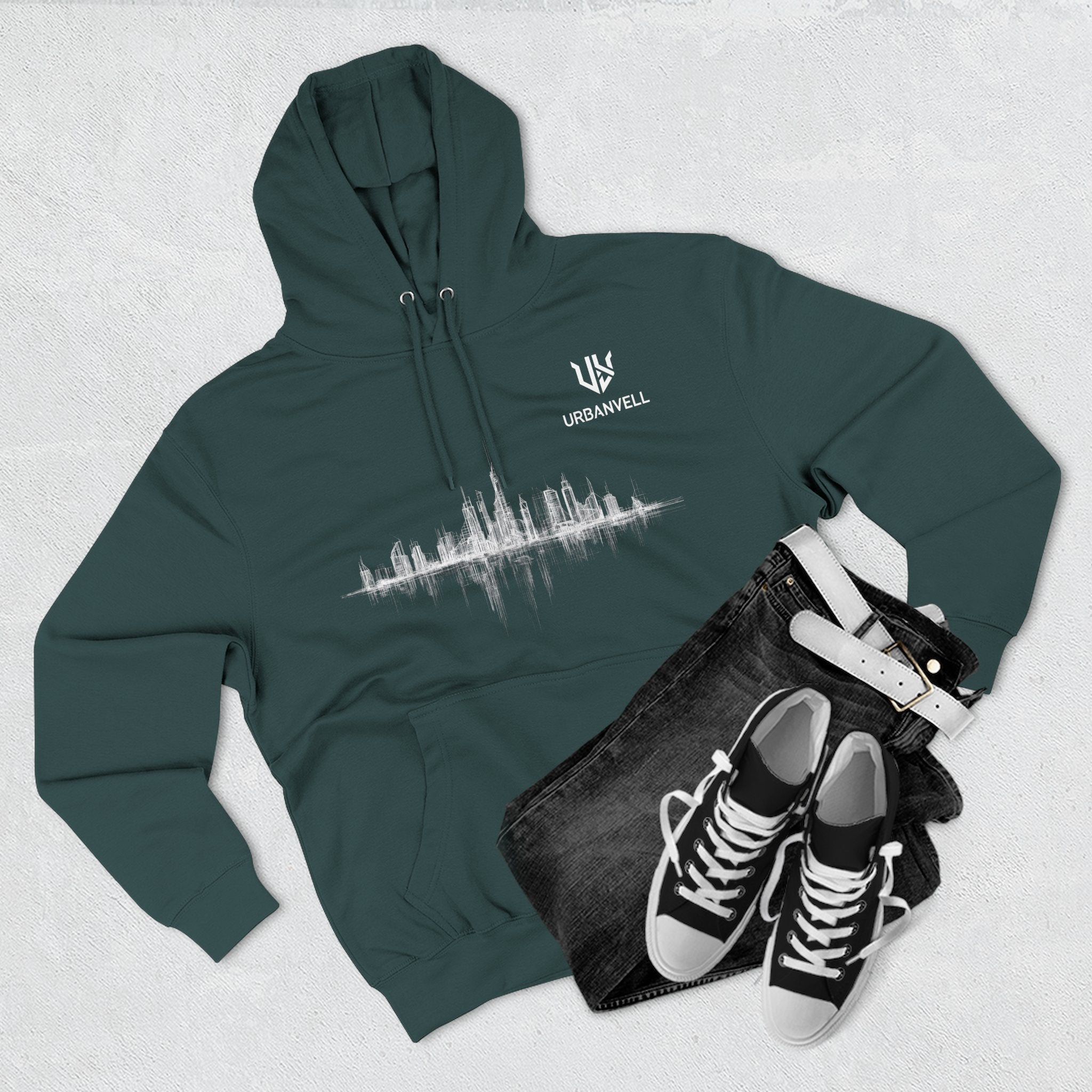 City Skyline Soundwave Hoodie — URBANVELL Minimal Urban Graphic Fleece Pullover