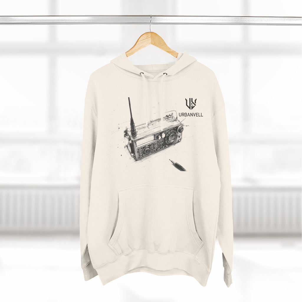 Walkie-Talkie Radio Sketch Hoodie — URBANVELL Minimal Urban Radio Graphic Fleece Pullover