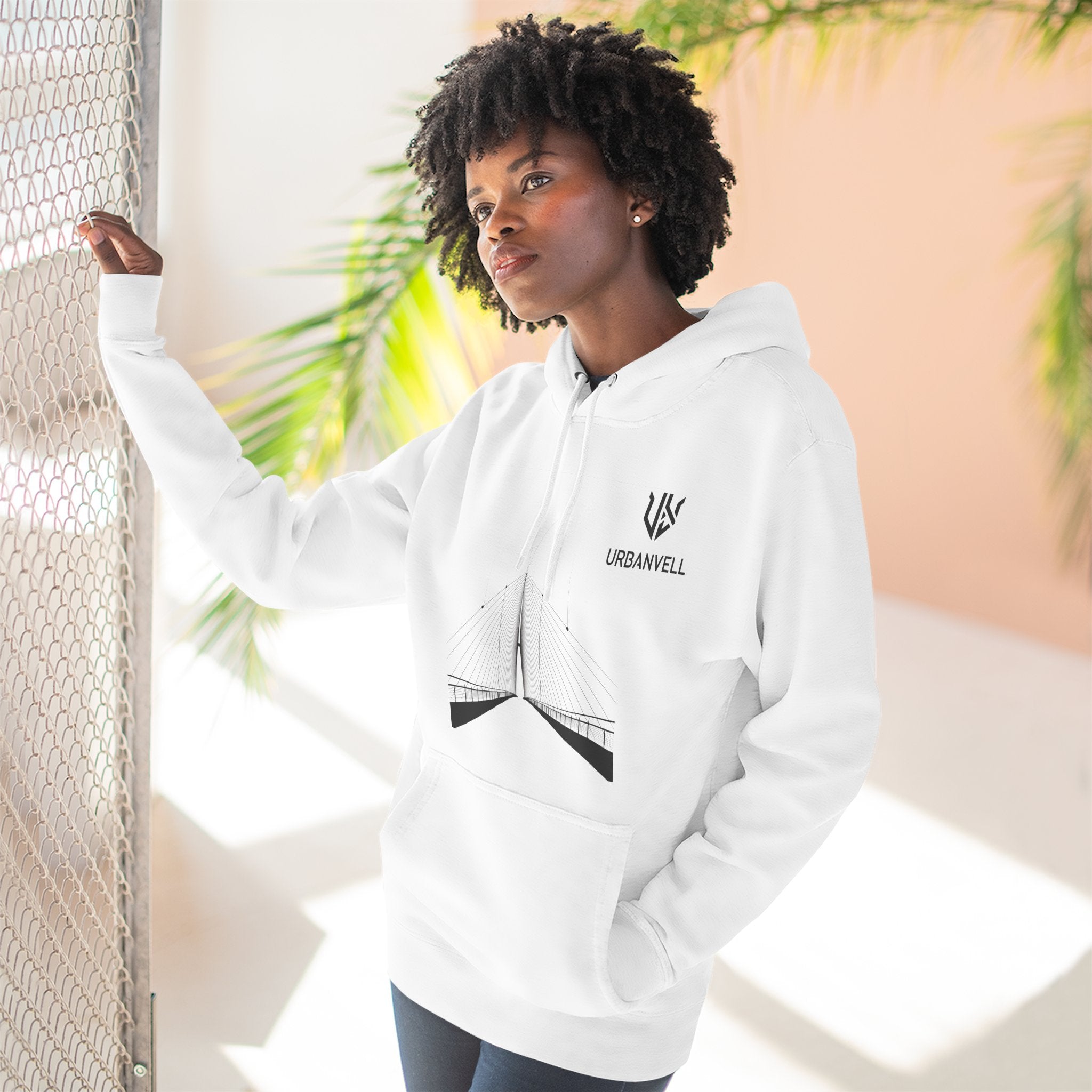 Minimalist Bridge Graphic Hoodie — URBANVELL Three-Panel Fleece Hoodie